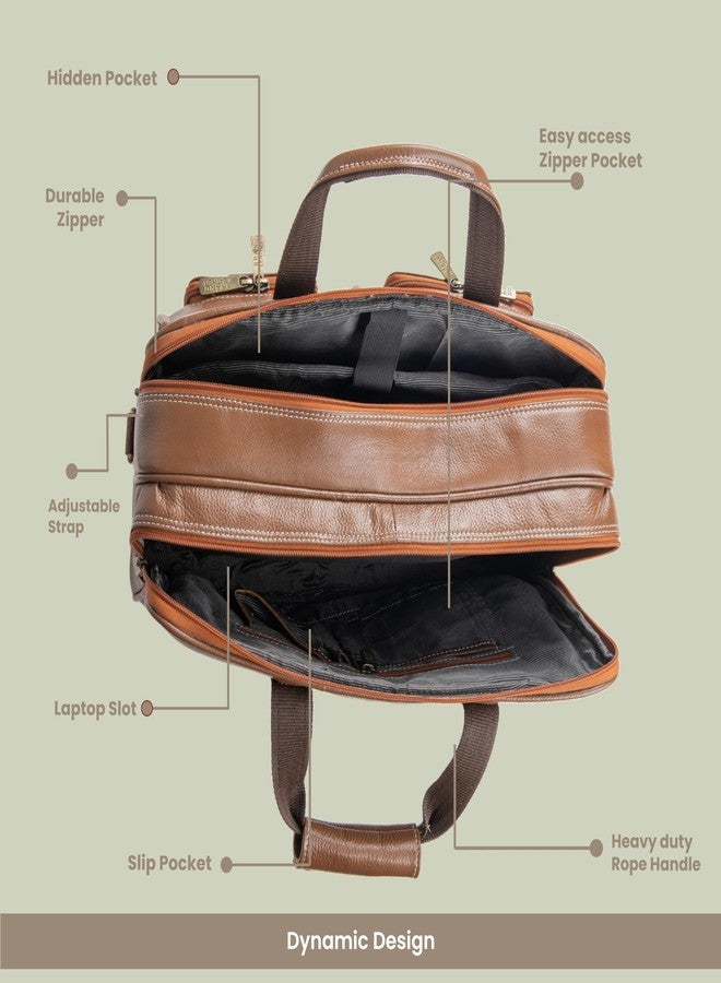 BRAND LEATHER Bombay Brown Genuine Leather 15.9 Inch Laptop Messenger Bag - Image 5