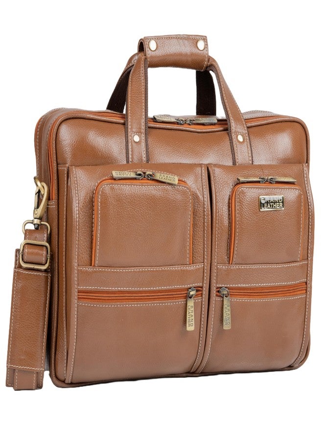 BRAND LEATHER Bombay Brown Genuine Leather 15.9 Inch Laptop Messenger Bag - Image 1