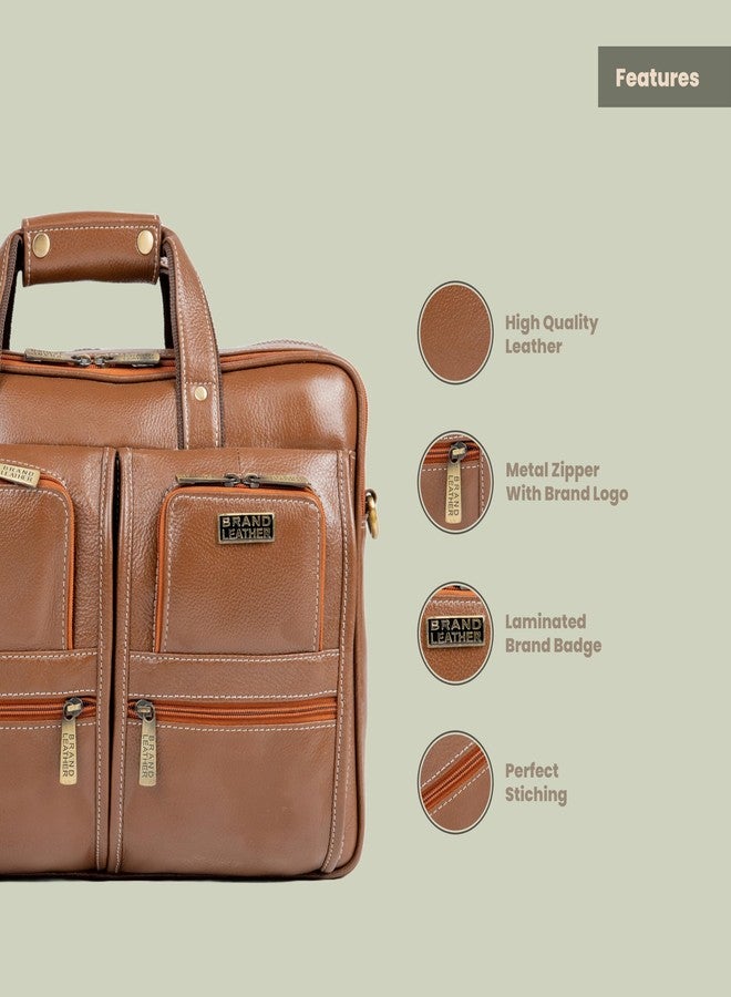 BRAND LEATHER Bombay Brown Genuine Leather 15.9 Inch Laptop Messenger Bag - Image 3