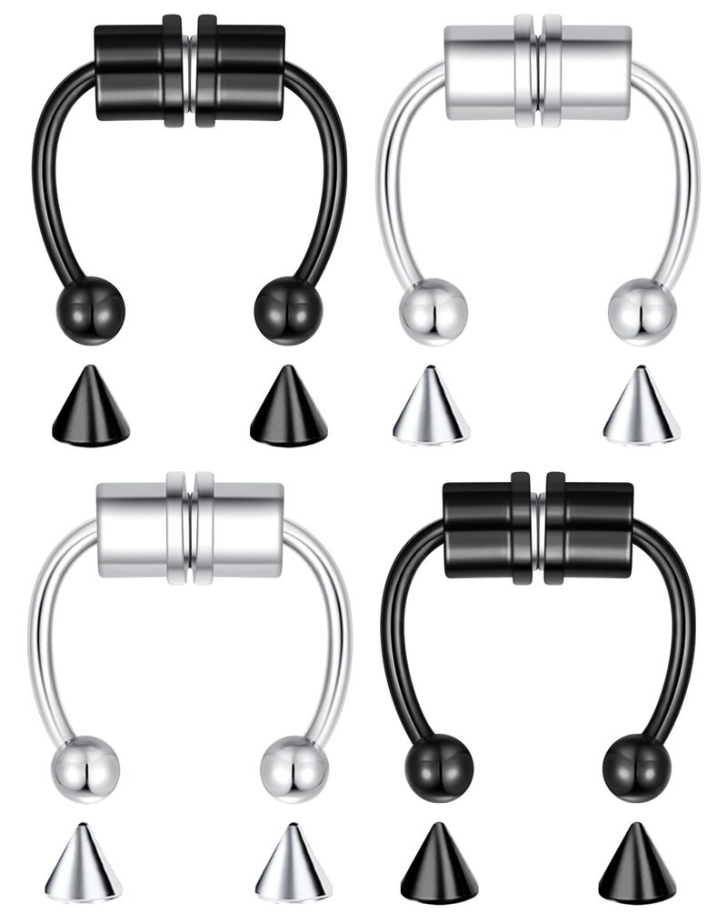VELCARE 4 Pcs Fake Nose Ring Fake Septum Piercing Ring Magnet Magnetic Septum Nose Ring Piercing Fake Piercings Septum Rings Jewelry Clip On Faux Septum Nose Rings for Women Men Nose Cuffs Jewelry Non Piercing Stainless Steel - Image 1