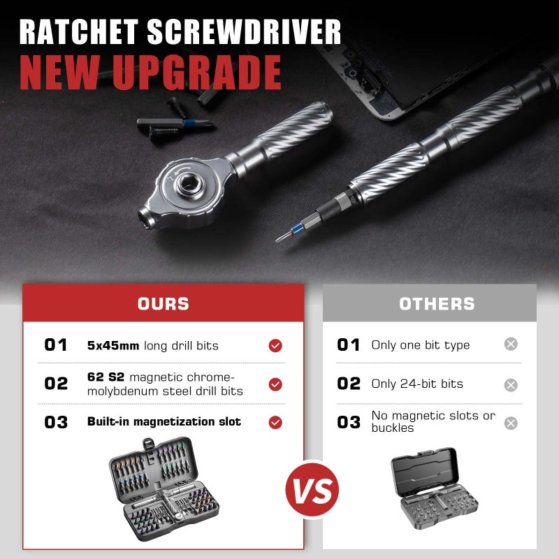 VMAN Ratchet Screwdriver Set, 66 in 1 magnetic Screwdriver sets, S2 Steel Bits, DIY Combination Flexible Shaft, Suitable for Furniture Assembly, Precision Electrical Appliance Repair, Bicycle Tools - Image 5