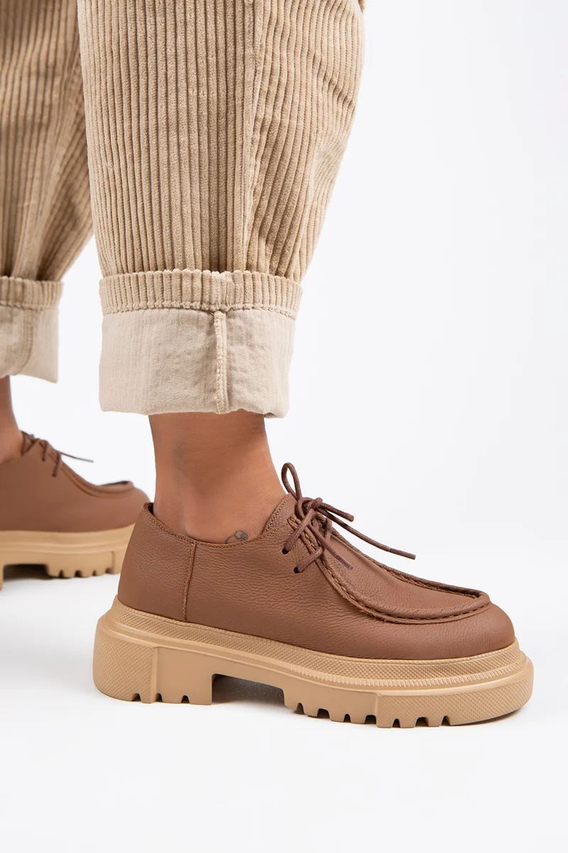 Manijero Manijero Carol Women's Genuine Leather Lace-up Tan Shoes