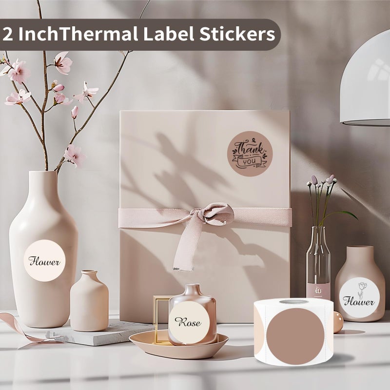starboling 2 Inch Beige Gradient Round Thermal Label Printer Stickers, Self-Adhesive Direct Labels for DIY Logo Design, Name Tag (500 Labels/1 Roll) - Image 5