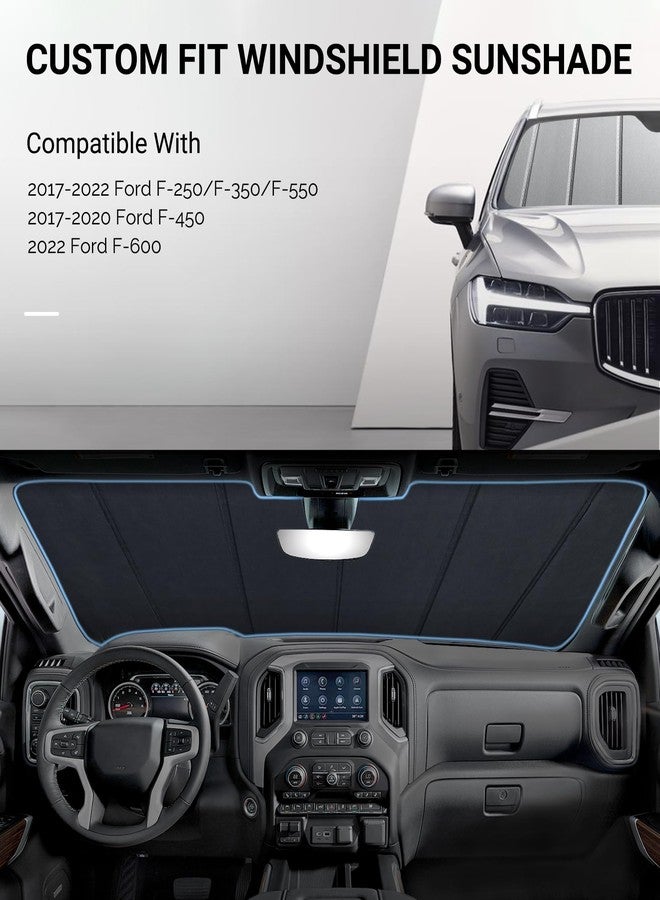 Pigenius مظلة شمسية أمامية من بيجينيوس للزجاج الأمامي لسيارات فورد F-250/F-350 سوبر ديوتي موديلات 2017-2022، مظلة شمسية قابلة للطي - رمادي - Image 2
