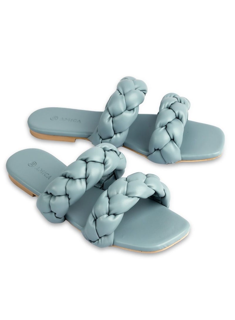 AMICA Cara Women's Flat Leather sandals with double braided strap - Size 39 - Image 1