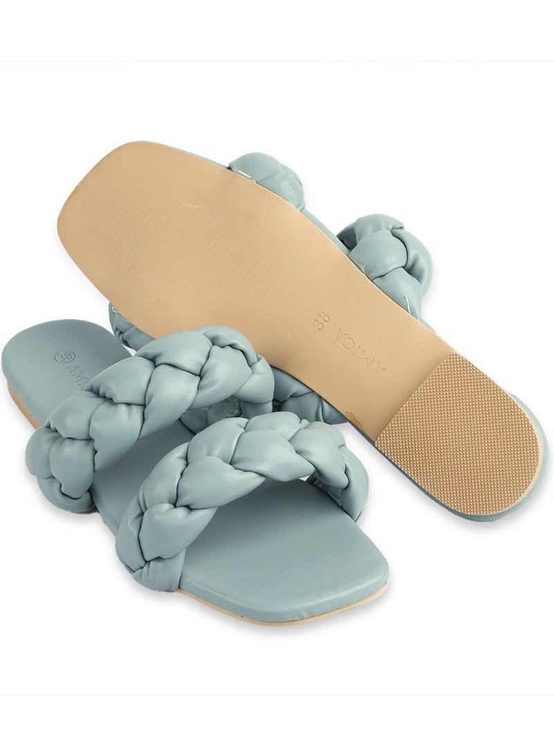 AMICA Cara Women's Flat Leather sandals with double braided strap - Size 39 - Image 5