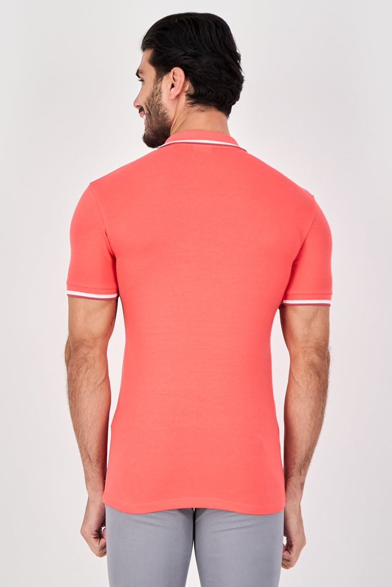 Celio Men Regular Fit Plain Short Sleeve Polo Shirts, Coral Red - Image 2