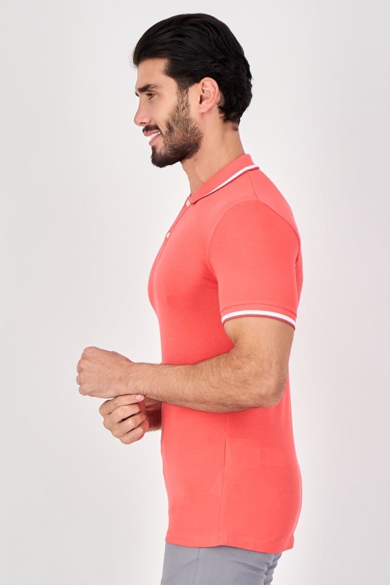 Celio Men Regular Fit Plain Short Sleeve Polo Shirts, Coral Red - Image 4