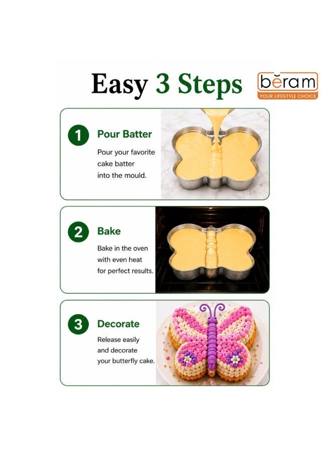 BERAM 3D Butterfly Cake Mould Non Stick Food Grade Aluminium Alloy Baking Pan for Birthday Halloween Christmas Creative 3D Cake Mould for Kids Home Bakers Baking Lovers Decorating Essentials - Image 4