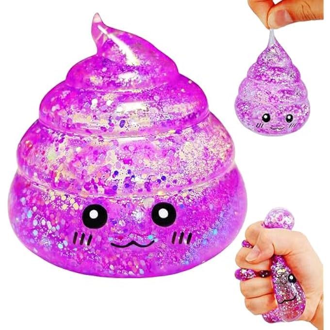 EVDERS Novelty Squishy Poo Stress Ball Squishies Toys, Glitter Sensory Poop Stress Sugar Balls, Funny Stretch and Squeeze Fidget Toys for Kids and Adults, Fool's Day Prank Gift Party Favor (Purple) - Image 1