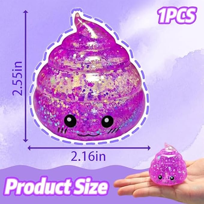 EVDERS Novelty Squishy Poo Stress Ball Squishies Toys, Glitter Sensory Poop Stress Sugar Balls, Funny Stretch and Squeeze Fidget Toys for Kids and Adults, Fool's Day Prank Gift Party Favor (Purple) - Image 2