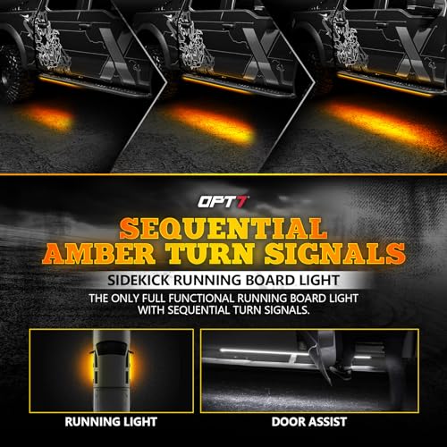 OPT7 Sidekick 60" Running Board Lights 2PCS LED Strips w/Sequential Amber Turn Signal, DRL, White Courtesy Light for Regular Super Cab Trucks Pickup SUV Trailer - Image 2
