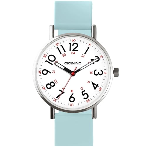 cicininc Nurse Watch for Women,Echeveria Blue Analog Nursing Watches with 12/24 Hour Military Time,Second Hand - Image 2