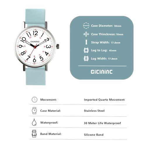 cicininc Nurse Watch for Women,Echeveria Blue Analog Nursing Watches with 12/24 Hour Military Time,Second Hand - Image 5