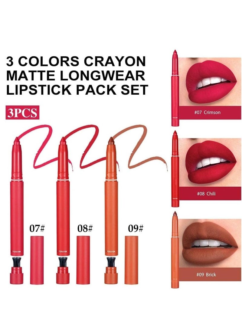 Matt Nude Lipstick and Lipliner Set with Built-in Sharpener - Waterproof, Nourishing, Buildable Velvet Lip Crayon and Pencil Collection in 3 Shades for Perfect Lip Makeup. - Image 3
