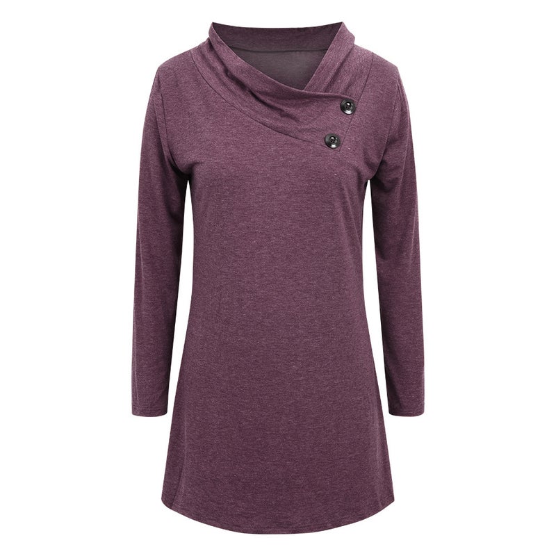 Spot AliExpress 2021 European and American foreign trade spring and autumn women's casual solid color long-sleeved loose T-shirt top red L - Image 1