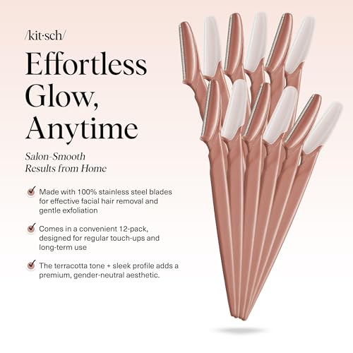 Kitsch Dermaplane Razor for Women Face – Face Razors for Women & Men, Eyebrow Trimmer & Face Shaver – Exfoliating Facial Razor & Skin Care Tool for Smoother Skin - Terracotta, 12 pcs - Image 2