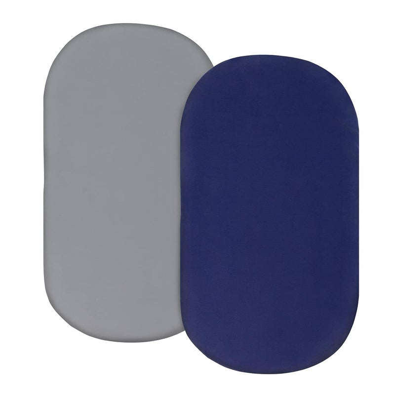 Coldwind Bassinet Sheet Set 2 pack Fitted Bassinet Sheets for Baby Boy Universal Microfiber Soft Cradle Sheets for Oval Rectangle and Hourglass Bassinet Mattress Grey and Navy - Image 1