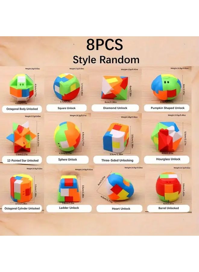 8PCS 3D Puzzle Luban Lock Keychain Educational Toys Party Favors For Kids - Image 1