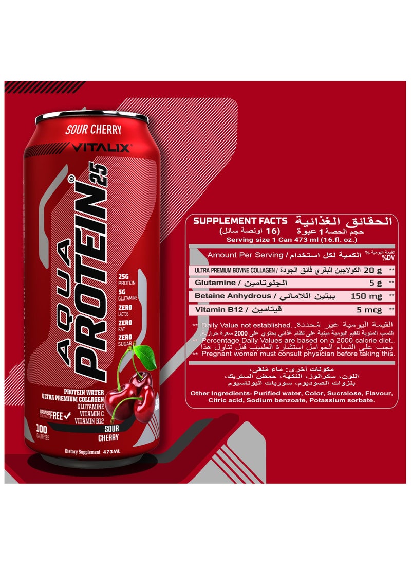 فيتاليكس - فيتاليكس أكوا بروتين 25 - ماء بروتين يحتوي على 25 جرام من البروتين - كولاجين، جلوتامين، فيتامينات ب، خالي من اللاكتوز، خالي من السكر، صفر دهون، 473 مل (صندوق كامل يحتوي على 12 عبوة، بنكهة الكرز الحامض) - Image 1