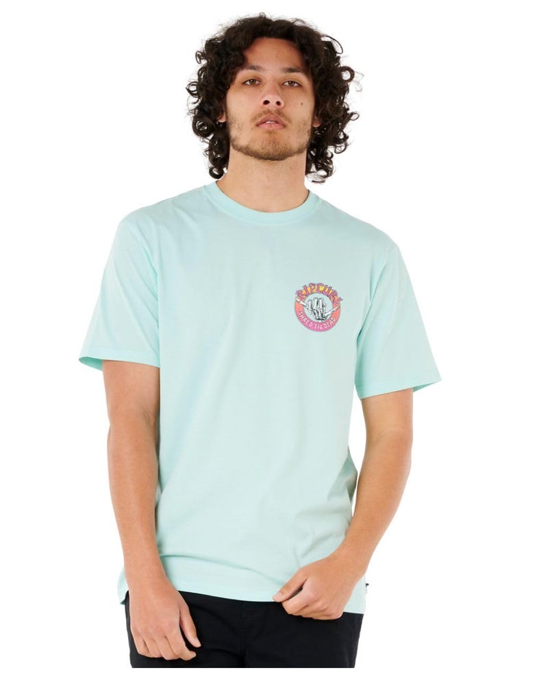 Rip Curl Mens Relaxed Fit Logo Crew TShirt Light Aqua Shred S