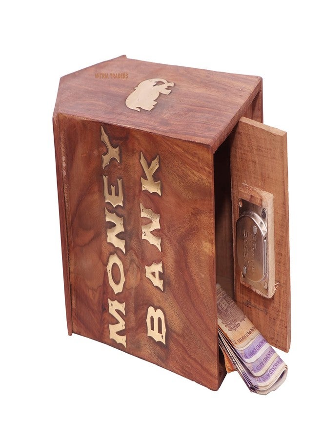 MITRIA TRADERS Money Bank - Big Size Master Size Large Piggy Bank Wooden 25x15x15 CM for Kids and Adults (Brown) (HUT Money Bank(10x 6 INCH)) - Image 4