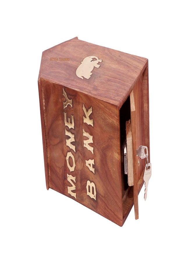 MITRIA TRADERS Money Bank - Big Size Master Size Large Piggy Bank Wooden 25x15x15 CM for Kids and Adults (Brown) (HUT Money Bank(10x 6 INCH)) - Image 3