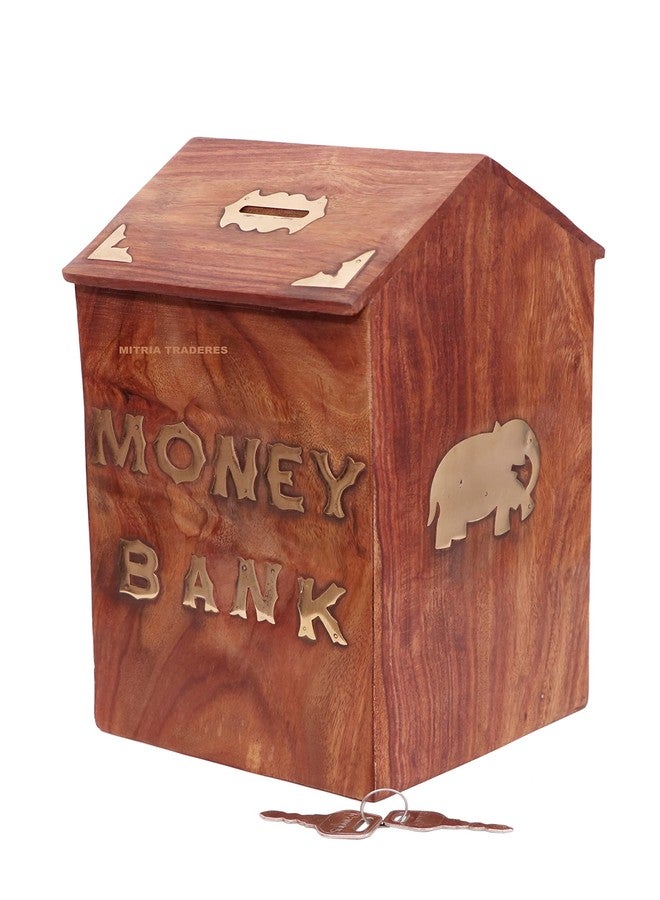 MITRIA TRADERS Money Bank - Big Size Master Size Large Piggy Bank Wooden 25x15x15 CM for Kids and Adults (Brown) (HUT Money Bank(10x 6 INCH)) - Image 5