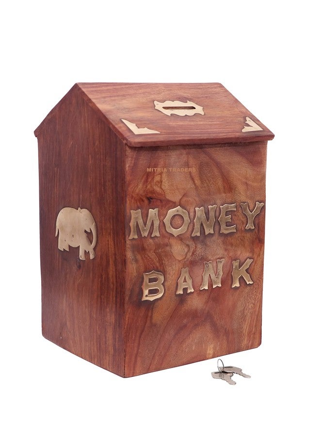 MITRIA TRADERS Money Bank - Big Size Master Size Large Piggy Bank Wooden 25x15x15 CM for Kids and Adults (Brown) (HUT Money Bank(10x 6 INCH)) - Image 2