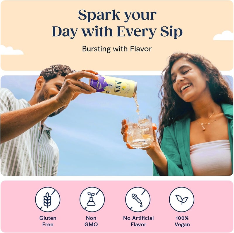 Juni Sparkling Adaptogen Drink Variety Pack - 12 Cans of Cherry Lime, Strawberry Hibiscus & Yuzu Pineapple - Image 5