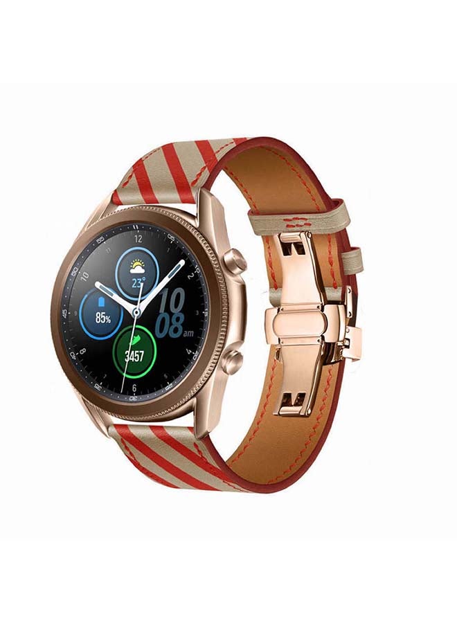 Perfii Genuine Leather Replacement Band for Samsung Galaxy Watch3 45mm Red/Brown - Image 2