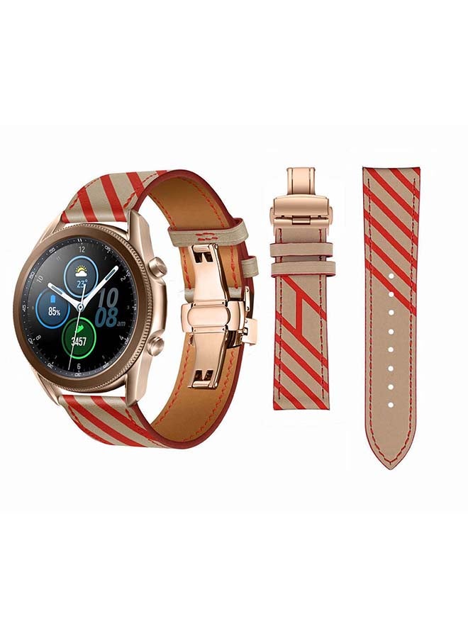 Perfii Genuine Leather Replacement Band for Samsung Galaxy Watch3 45mm Red/Brown - Image 1