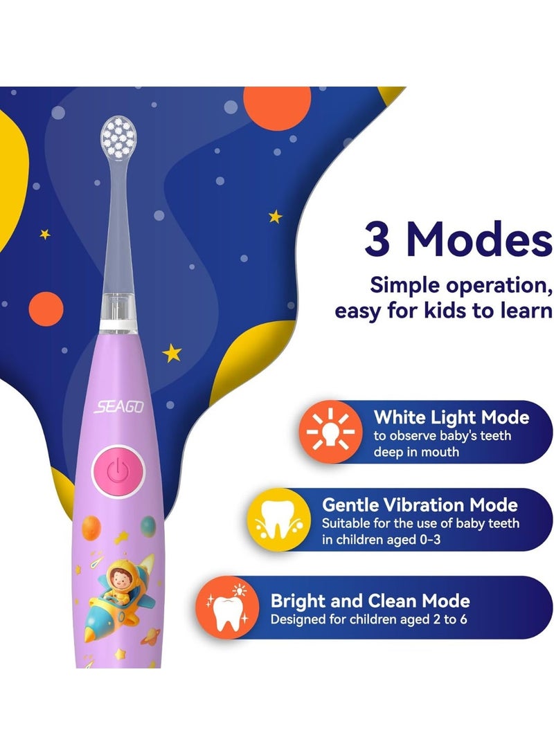 Seago Kids Electric Toothbrushes, Toddler Electric Toothbrush with Colorful Light, 8 Soft Toothbrush Heads, Cute Animal Stickers, Once Full Charger for 60 Days, for Childrens Boys Girls, SG-2159(Pink) - Image 2