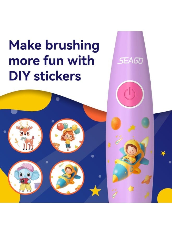 Seago Kids Electric Toothbrushes, Toddler Electric Toothbrush with Colorful Light, 8 Soft Toothbrush Heads, Cute Animal Stickers, Once Full Charger for 60 Days, for Childrens Boys Girls, SG-2159(Pink) - Image 4