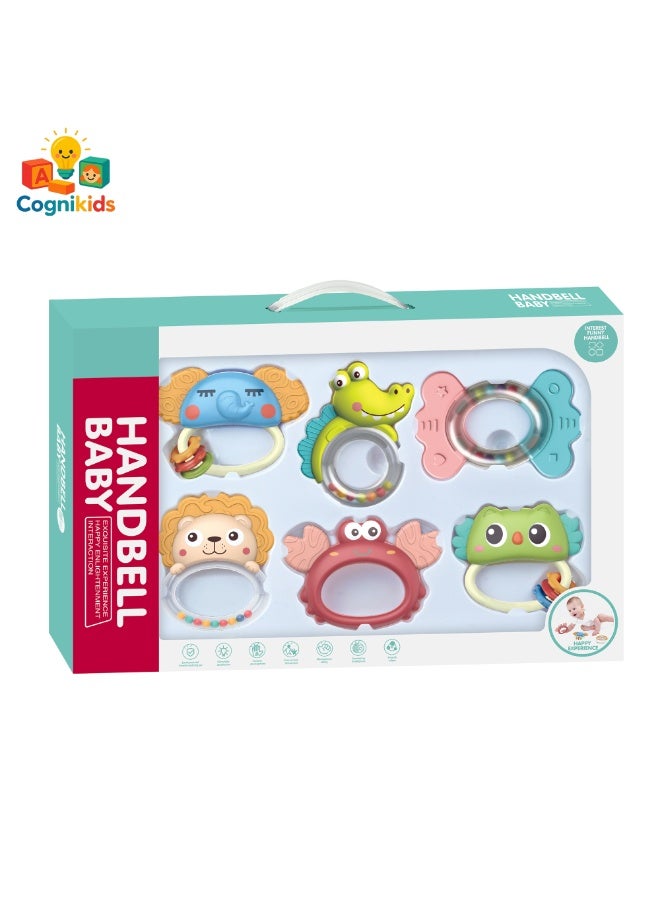 COGNIKIDS مجموعة ألعاب عضاضة ورنين للأطفال 6 قطع | أجراس حيوانات ناعمة خالية من BPA للأطفال من 3 أشهر وما فوق | ألعاب عضاضة للتعلم الحسي المبكر للمواليد والأطفال الصغار | هدية آمنة وملونة للأطفال - Image 2