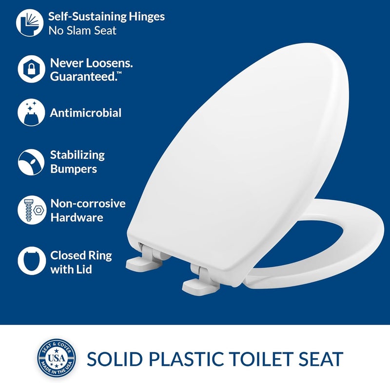 Bemis 7900TDGSL Commercial Heavy Duty Closed Front Toilet Seat with Cover, Industrial No Slam Seat with Secure Installation, Made in USA, Elongated, White - Image 2