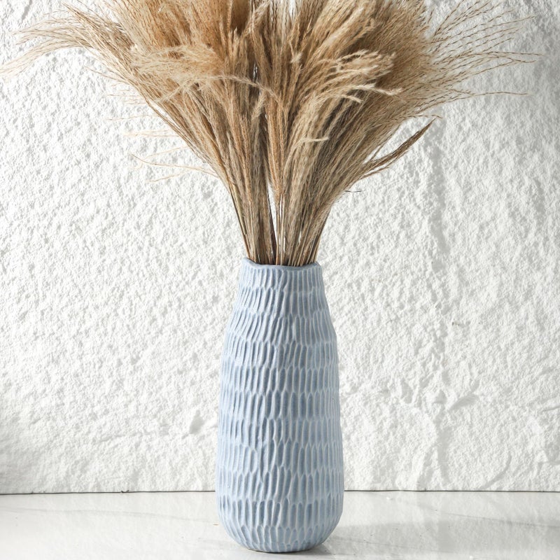 Uiddo 12.6 Inch Mat Blue Modern Handmade Ceramic Vase, Rustic Farmhouse Decorative Flower Vases for Home Decor,Pampas Grass Bouquet, Living Room,Kitchen,Office,Bedroom,Centerpiece Table Decorations - Image 2