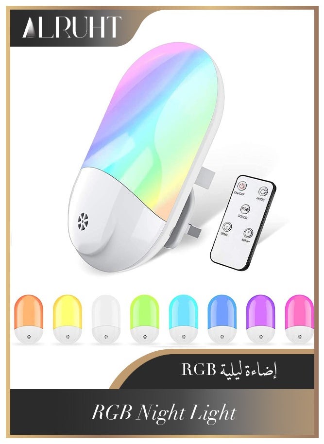 الروهيت إضاءة ليلية LED، قابلة للتوصيل بالحائط، مستشعر تلقائي من الغسق إلى الفجر RGB، أضواء ليلية متغيرة اللون، جهاز تحكم عن بعد، إضاءة ليلية LED متغيرة اللون لغرفة النوم، الرواق، المطبخ، السلالم  - Image 1
