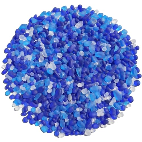 QYGL Sea Glass Stones 09LB Frosted Glass Pebbles Gemstones Perfect for Aquarium Rocks Fish Tank Gravel Vase Fillers DIY Crafts and Home Decor Cobalt Blue Aquamarine White - Image 1