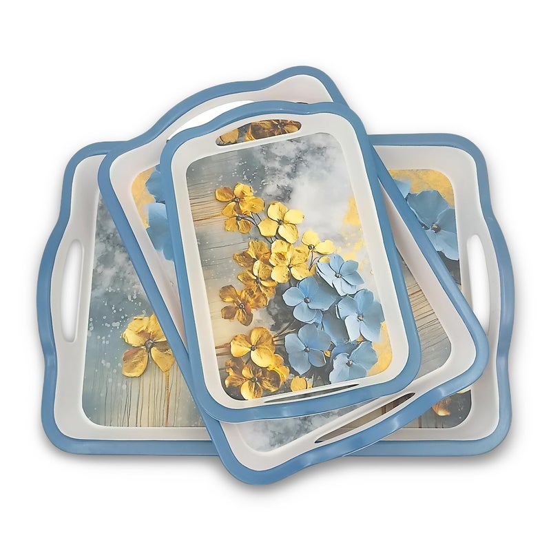 Superware | Food Grade Melamine | Mattrix Tray Set - Teal Harmony (3 nos.) | Stain Free, Glazed Finish - Image 3