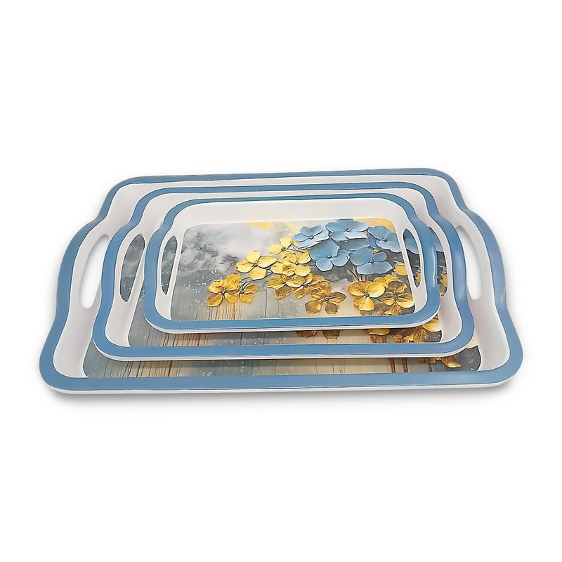 Superware | Food Grade Melamine | Mattrix Tray Set - Teal Harmony (3 nos.) | Stain Free, Glazed Finish - Image 2