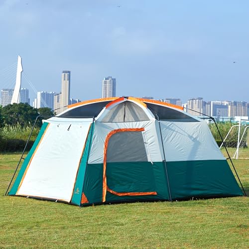 KTT Extra Large Tent 10 Person,Family Cabin Tents,2 Rooms,3 Doors and 3 Windows with Mesh,Straight Wall,Waterproof,Double Layer,Big Tent for Outdoor,Picnic,Camping,Family Gathering(Green) - Image 3