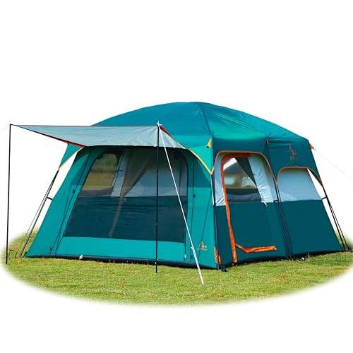 KTT Extra Large Tent 10 Person,Family Cabin Tents,2 Rooms,3 Doors and 3 Windows with Mesh,Straight Wall,Waterproof,Double Layer,Big Tent for Outdoor,Picnic,Camping,Family Gathering(Green) - Image 1