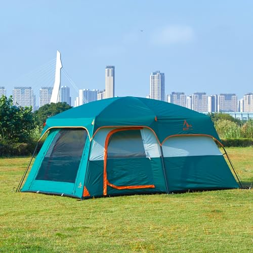 KTT Extra Large Tent 10 Person,Family Cabin Tents,2 Rooms,3 Doors and 3 Windows with Mesh,Straight Wall,Waterproof,Double Layer,Big Tent for Outdoor,Picnic,Camping,Family Gathering(Green) - Image 5