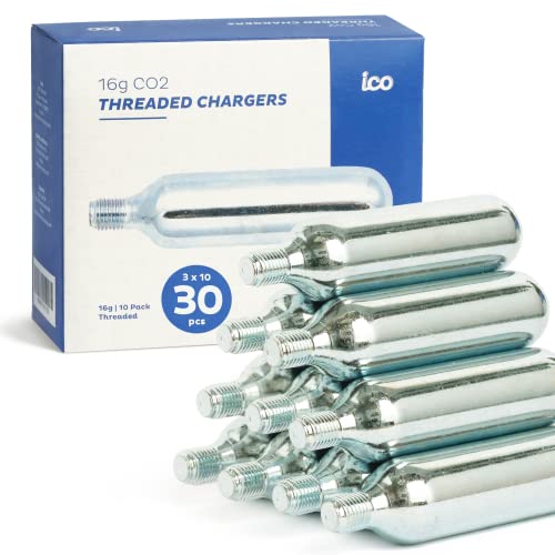 ICO 16g Co2 Cartridges (30 pack), Handheld, Alloy Steel, Food Grade, 100 psi, Automatic, Leak Proof, Two-year Guarantee, Ideal for Bike Tires & Beverage Devices - Image 1