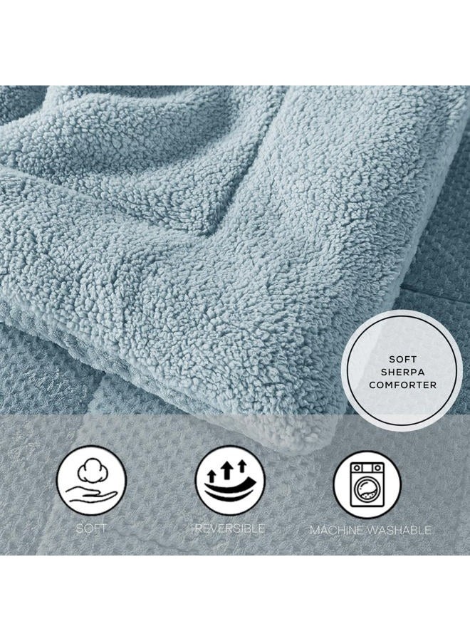 KASENTEX Luxury Plush Sherpa Comforter Queen Size, Ultra Soft Cozy Reversible Faux Fur Machine Washable Bedding, Cloud Blue - Image 2