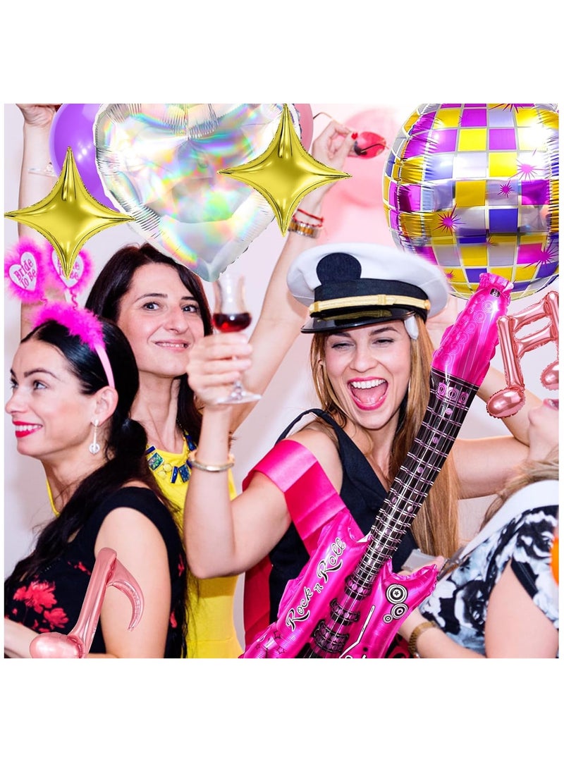 SOLARAE Music-Themed Party Favors: 14PCS Aluminum Foil Balloons Set with Music Notes, Guitars, Disco Hearts, and Star Shapes for a Festive Balloon Garland Arch Kit. - Image 3