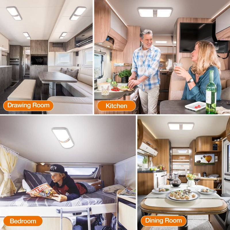 Aaleds RV Lights Interior, 12 Volt Led Lights 1000LM, Camper Lights 8W, RV Led Lights Interior Fixtures 12V, RV Ceiling Dome Light with Switch for RV/Camper/Trailer/Boat/Car (Natural White, 4Pack). - Image 5