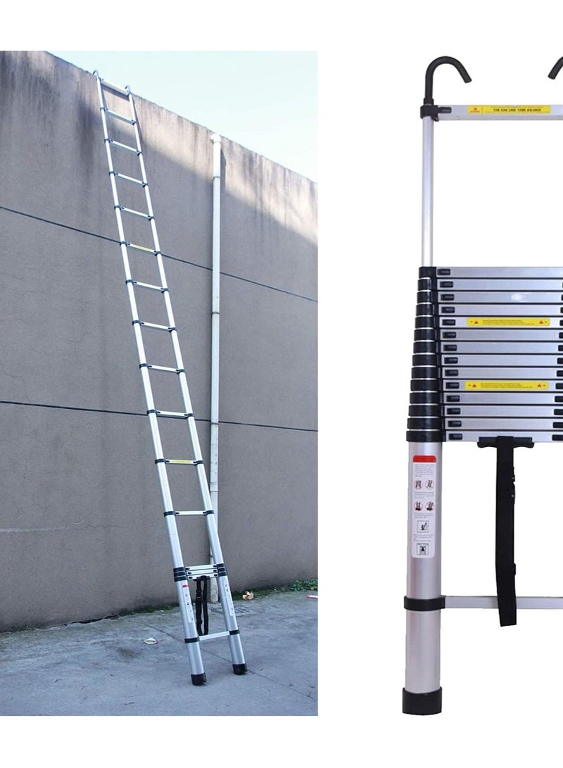 6.2M Telescopic Aluminium Ladder with Hooks – Extendable Multi-Purpose Ladder, Max Load 150kg (Silver) - Image 1