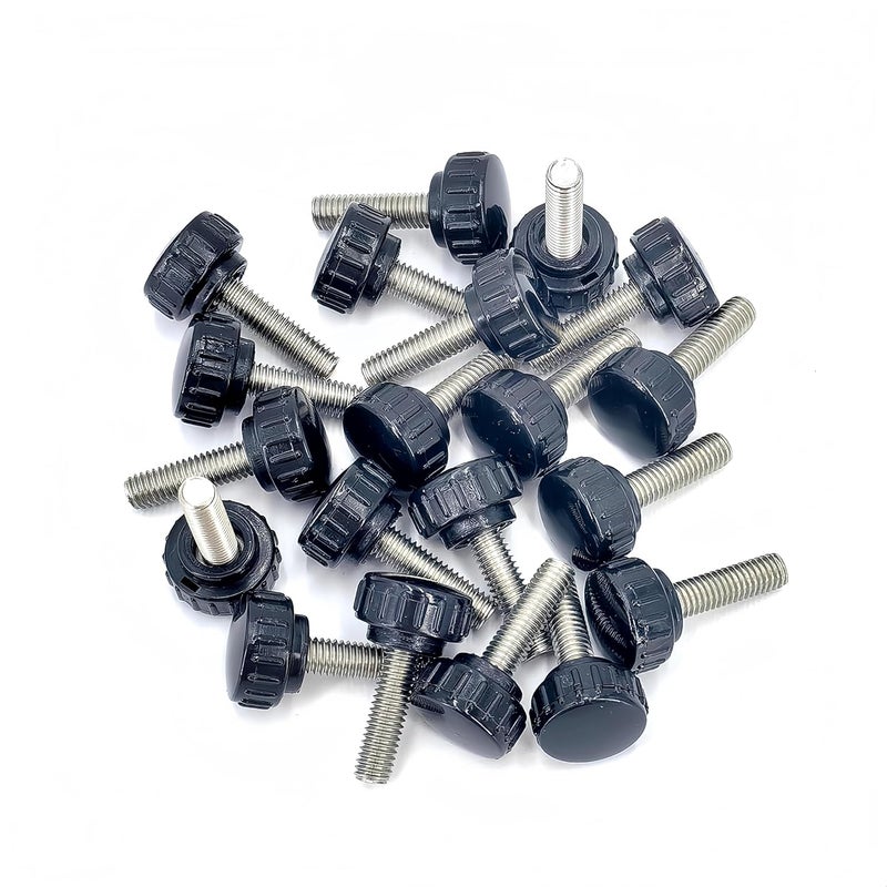 heyday M6x20mm 304 Stainless Steel Threaded Knurled Thumbscrew Screw on Knobs Grips Black Round Clamping Screw, Black(20 Pcs) - Image 1
